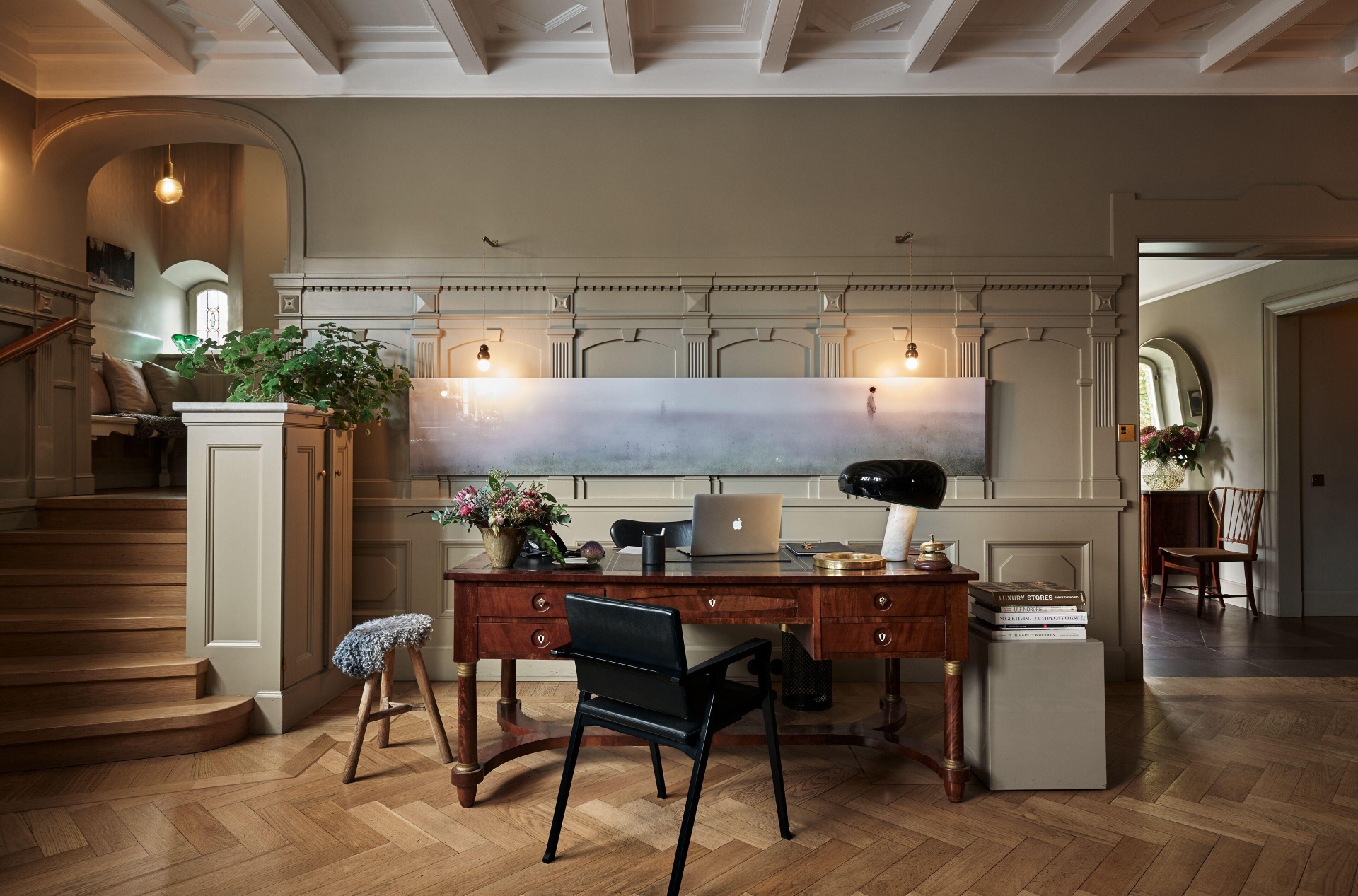 Elegant hotel reception desk and interior
